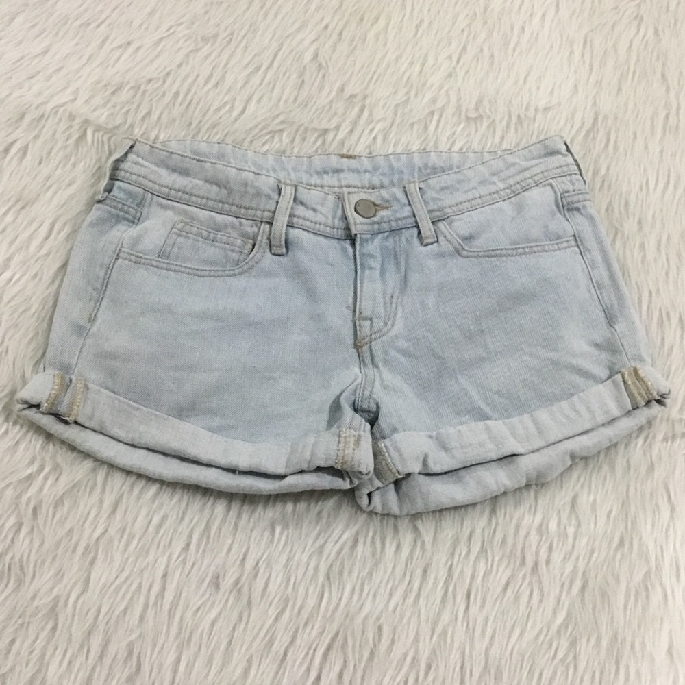 H&M distressed blue denim short shorts rolled hem denim shorts size 34